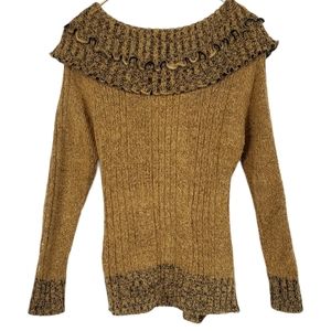 Wool Ruffled Turtle Neck Sweater Strech